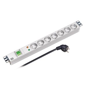 Steckdosenleiste mit Aluminiumprofil und Überlastschutz, 7-fach Schutzkontaktsteckdose, 2 m Zuleitung Schutzkontaktstecker