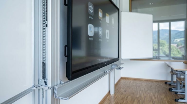 Aluminiumpylon mit Touchdisplay und Schreibflügel – Detail