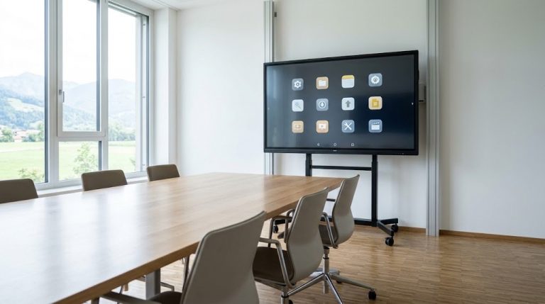 Seminarraum mit Touchdisplay auf fahrbarem Standfuß